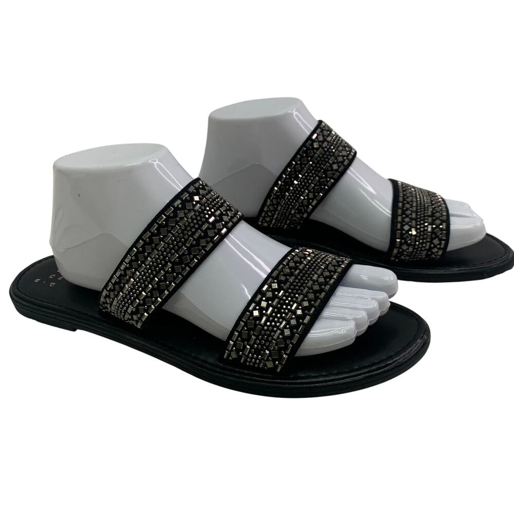 A New Day Womens 9.5 Black Sparkle Sandals Slip On Double Strap Shoes Embellish